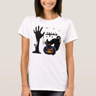 Camiseta Diseño de Halloween de zombie y gato negro