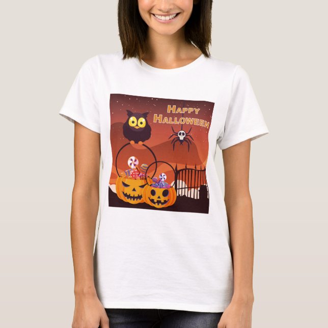 Camiseta Diseño de Halloween Feliz Muy Cuidado (Anverso)