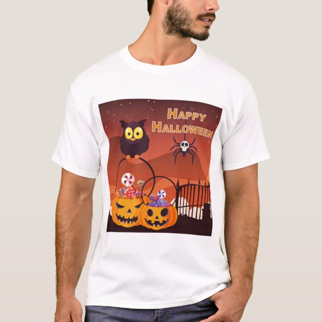 Camiseta Diseño de Halloween Feliz Muy Cuidado (Anverso)