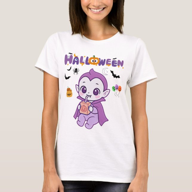 Camiseta Diseño de Halloween Kawaii con un vampiro bebé lin (Anverso)