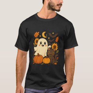 Camiseta Diseño de Halloween Otoño de Fantasma y Gato Adora