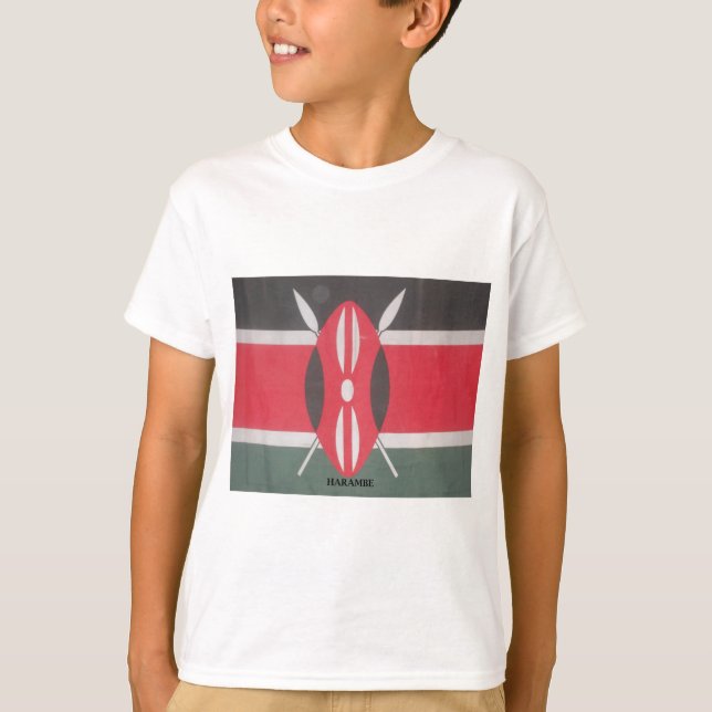 Camiseta Diseño de Harambe con la bandera de Kenia (Anverso)