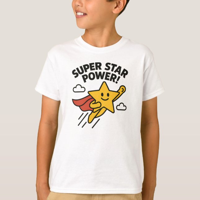 Camiseta Diseño de héroe amarillo lindo súper estrella pode (Anverso)