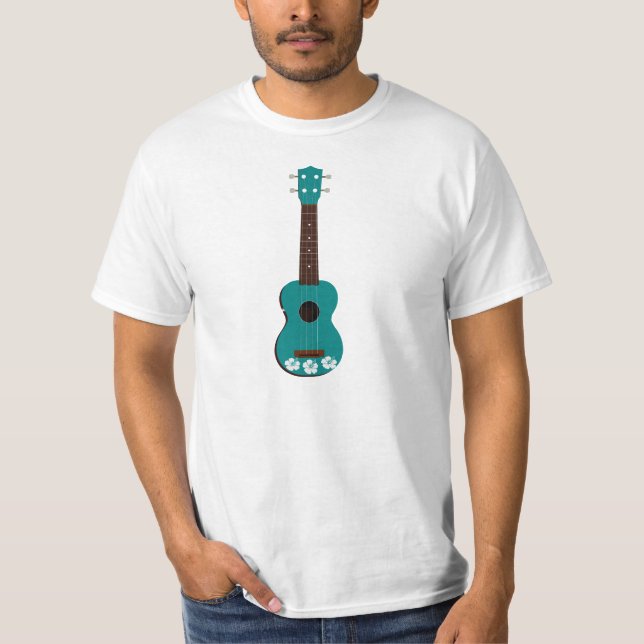 Camiseta diseño de hibiscus ukulele verde azulado (Anverso)