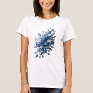 Camiseta Diseño de hojas azules de plata moderna