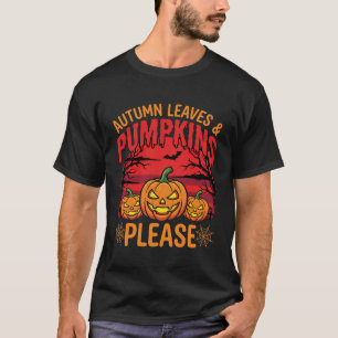 Camiseta Diseño de hojas de otoño y calabazas de Halloween
