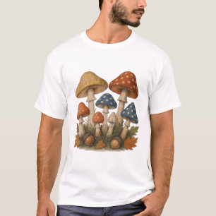 Camiseta Diseño de hongos otoñales con maíz y hojas