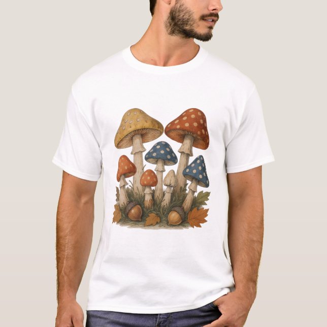 Camiseta Diseño de hongos otoñales con maíz y hojas (Anverso)