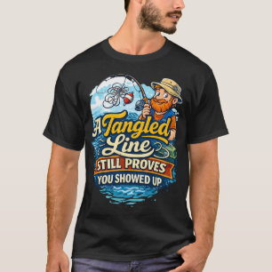 Camiseta Diseño de humor de pesca de línea enredada