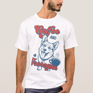 Camiseta Diseño de ilustración vintage retro de Corgi y caf