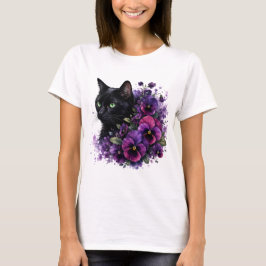 Camiseta Diseño de jardín floral PNG de pensamientos de gat