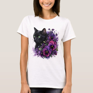 Camiseta Diseño de jardín floral PNG de pensamientos de gat