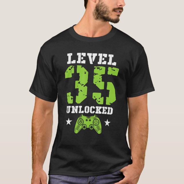 Camiseta Diseño de juegos desbloqueados de nivel 35 cumplea (Anverso)