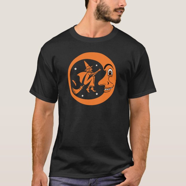 Camiseta Diseño de la bruja y de la luna de Halloween del (Anverso)