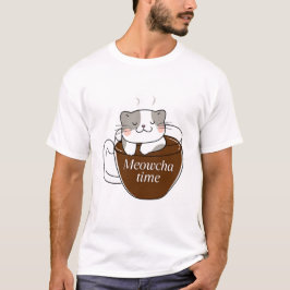Camiseta Diseño de la Copa de Café de Meowcha Time Cat