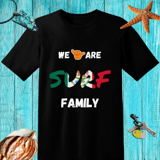 Camiseta Diseño de la familia Surf con mano shaka y bandera