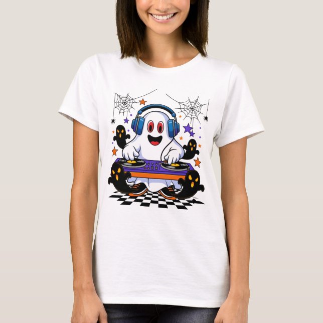 Camiseta Diseño de la fiesta de DJ fantasma Halloween (Anverso)