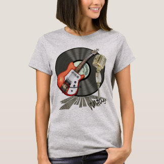 Camiseta Diseño de la guitarra y del micrófono del vintage