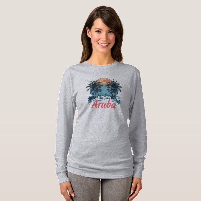 Camiseta Diseño de la isla de Aruba (versión 2) - Larga dur (Anverso completo)