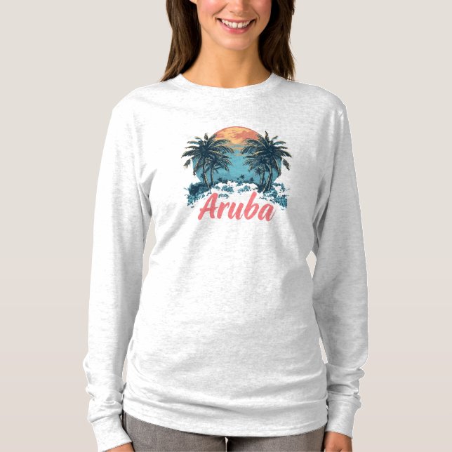 Camiseta Diseño de la isla de Aruba (versión 2) - Larga dur (Anverso)