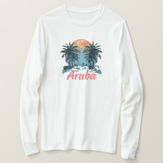 Camiseta Diseño de la isla de Aruba (versión 2) - Larga dur (Anverso del diseño)