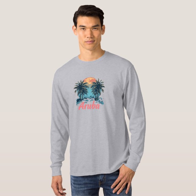 Camiseta Diseño de la isla de Aruba (versión 2) - Larga dur (Anverso completo)