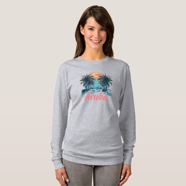 Camiseta Diseño de la isla de Aruba (versión 2) - Larga dur (Anverso completo)