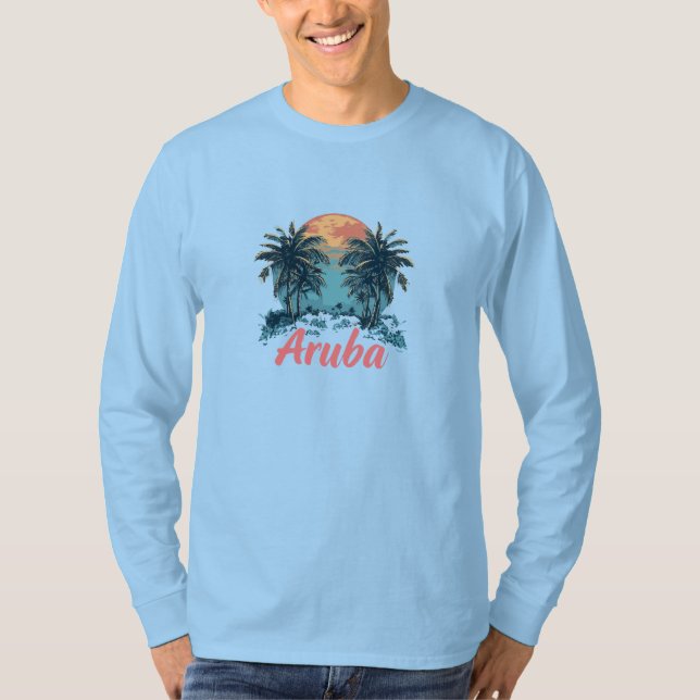 Camiseta Diseño de la isla de Aruba (versión 2) - Larga dur (Anverso)