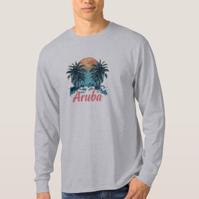 Camiseta Diseño de la isla de Aruba (versión 2) - Larga dur (Anverso)