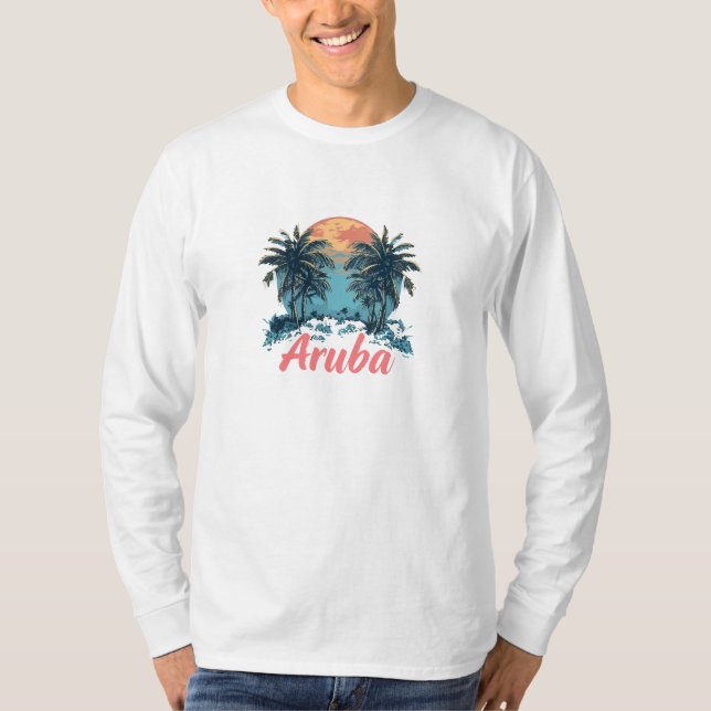 Camiseta Diseño de la isla de Aruba (versión 2) - Larga dur (Anverso)