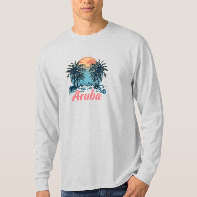 Camiseta Diseño de la isla de Aruba (versión 2) - Larga dur (Anverso)
