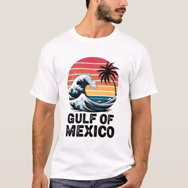 Camiseta Diseño de la ola retro del atardecer en el Golfo d (Anverso)