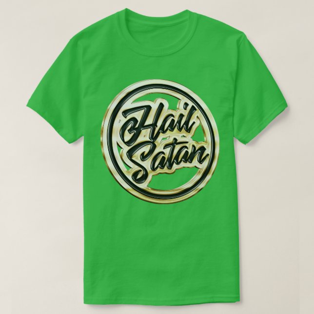Camiseta Diseño de la placa Hail Satan Gold Pin (Diseño del anverso)