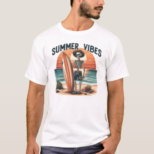 Camiseta Diseño de la playa de verano Vibes Skeleton Surfer