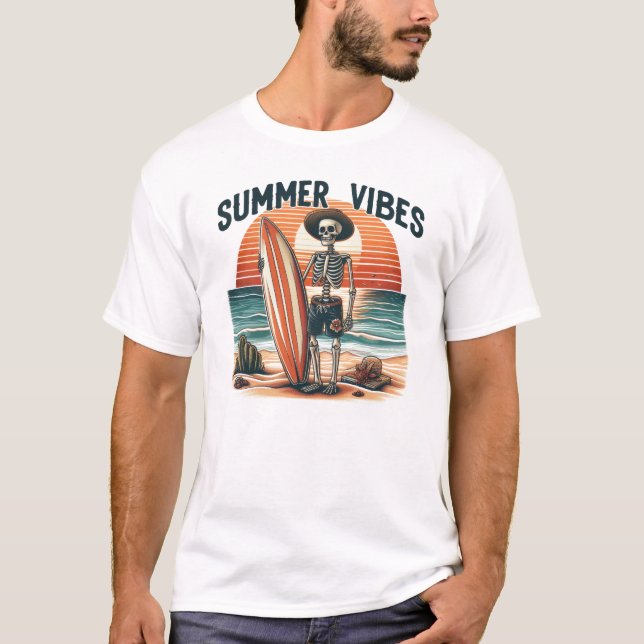 Camiseta Diseño de la playa de verano Vibes Skeleton Surfer (Anverso)