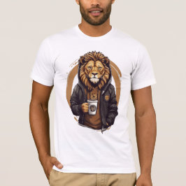 Camiseta Diseño de león bebiendo café