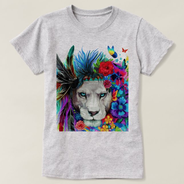 Camiseta Diseño de León Floral (Diseño del anverso)