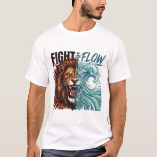 Camiseta Diseño de León y Ola de Agua de Lucha o Flujo
