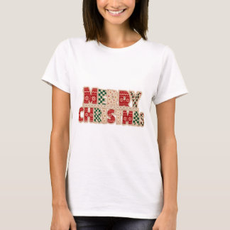 Camiseta Diseño de letras de patchwork de Feliz Navidad