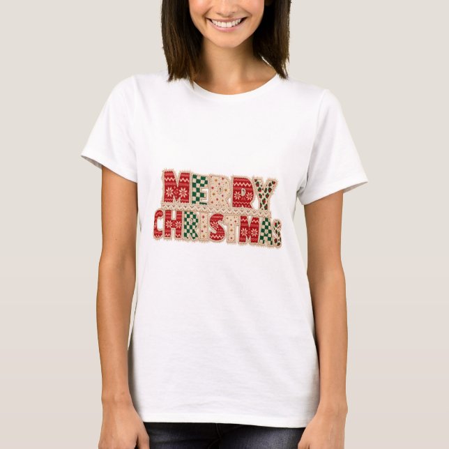 Camiseta Diseño de letras de patchwork de Feliz Navidad (Anverso)