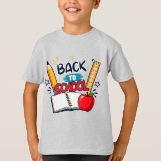 Camiseta Diseño de libro de manzana regla lápiz de vuelta a