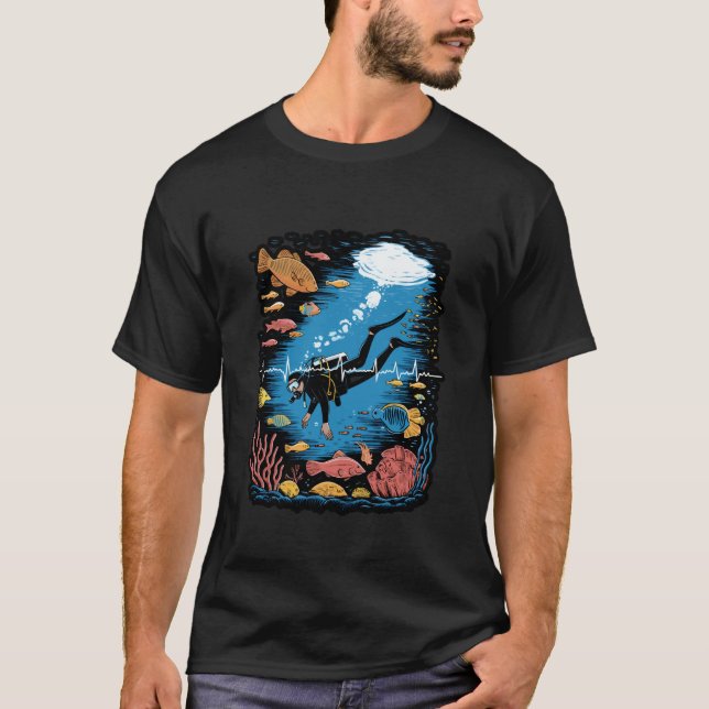 Camiseta Diseño de línea de latido de buzo de inmersión (Anverso)