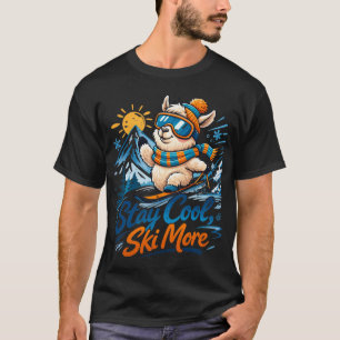 Camiseta Diseño de Llama Linda Esquí Mantén la Calma Esquía