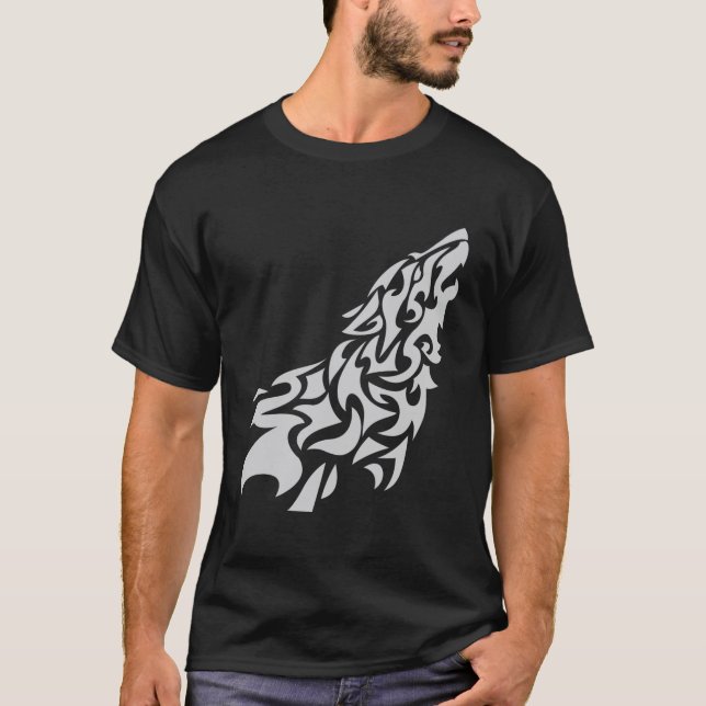 Camiseta Diseño de lobo tribal de aullante - Arte audaz y m (Anverso)