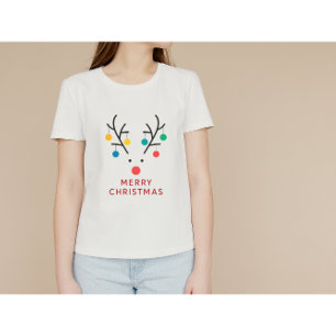 Camiseta Diseño de luces de Navidad de reno minimalista mod