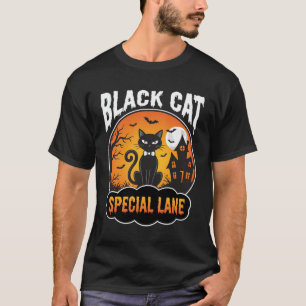 Camiseta Diseño de Luna Casa Embrujada Gato Negro Halloween