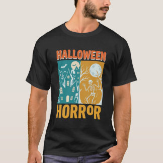 Camiseta Diseño de luna de casa embrujada de Halloween_1