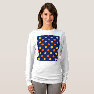 Camiseta Diseño de lunares naranjas y amarillos sobre azul