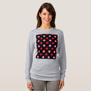 Camiseta Diseño de lunares rojos y rosados sobre negro