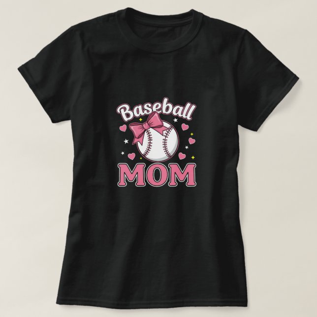 Camiseta Diseño de mamá de béisbol con lazo rosa lindo (Diseño del anverso)